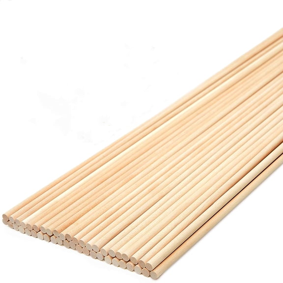 Trianu 50Pcs Wooden Dowel Rods Wood Sticks for Crafts, 1/4 x 12 inch Precut Wooden Rod Sticks Natural Wood Dowels for Craft and DIY Projects, Cake Dowels Hardwood Craft Dowel Rods