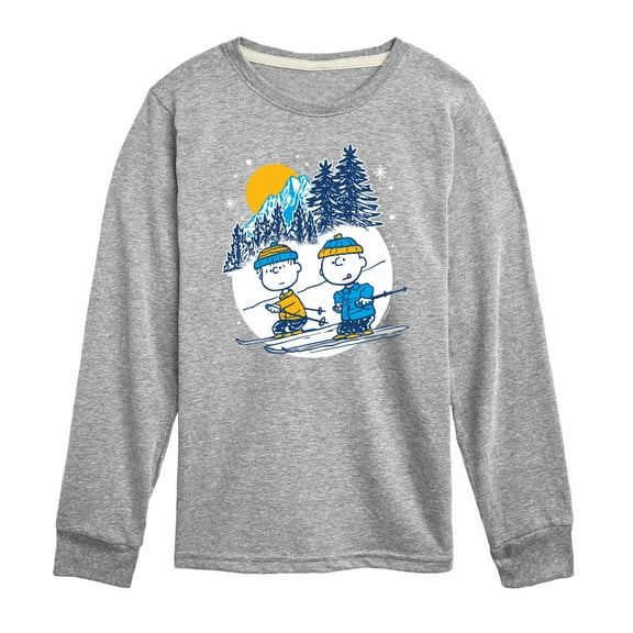 Peanuts - Charlie Brown And Linus Skiing - Toddler And Youth Long Sleeve Graphic T-Shirt