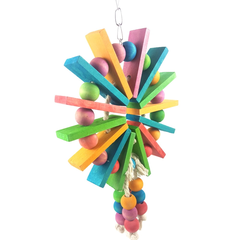 Picture of Bird Parrot Wooden Hanging Cage Toys With Hook Multi-color Natural Wood ...