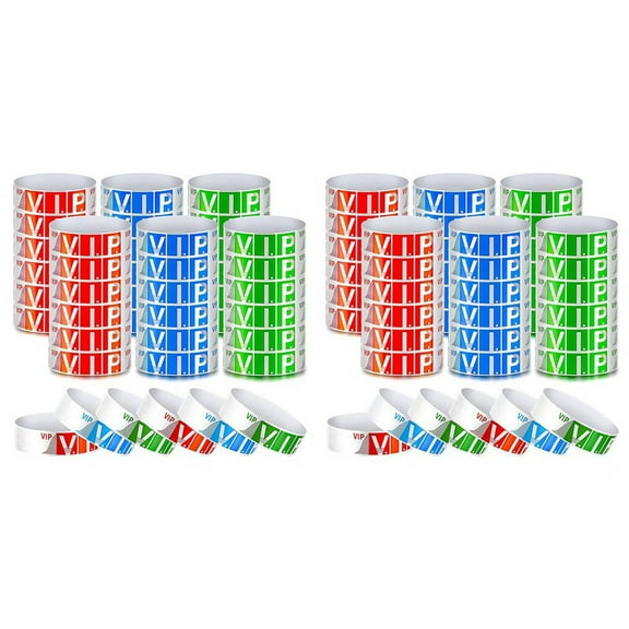 1200 Pack VIP for Events Waterproof VIP VIP Paper Bracelets (Red, Blue, Green)
