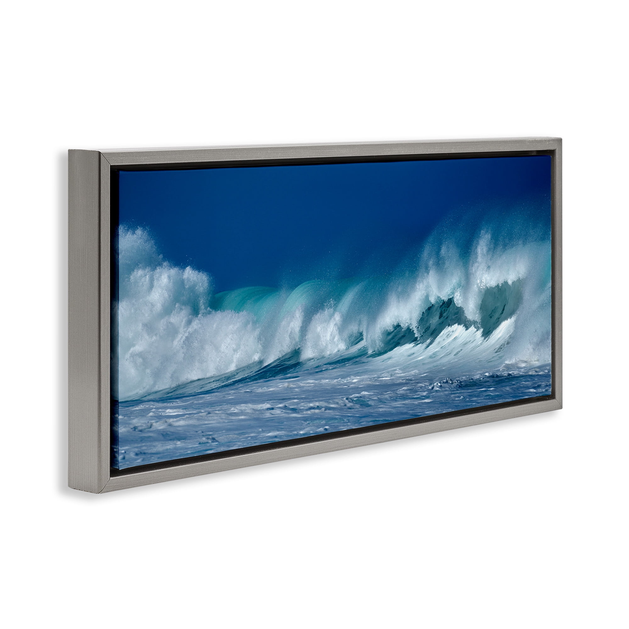 Stupell Industries Panoramic Tsunami Wave Splashing Nature Photography Gray Floater Framed Canvas Art Print Wall Art, 31 x 14
