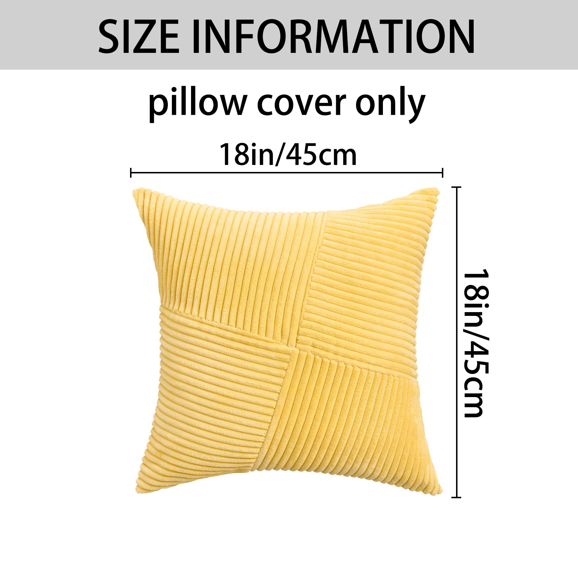 Unique Bargains Solid Corduroy Throw Pillow Covers Set of 2 Yellow 18" x 18"