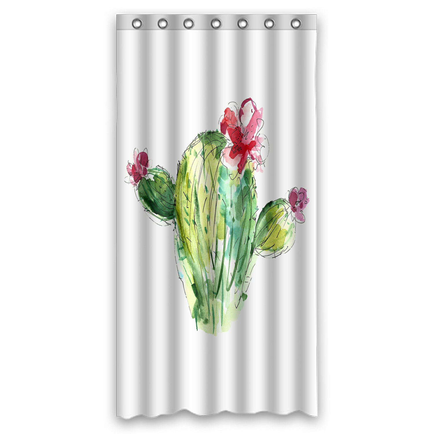 ECZJNT Watercolor Cactus With Flowers Shower Curtain And Hooks For Home