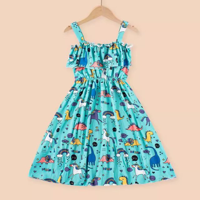 Robes pour Filles Robe à Bretelles Spaghetti Robe Trapèze Robe de Princesse Robes de Dessin Animé pour Filles Robe de Fête pour Tout-Petits
