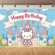 Hello Kitty Cartoon Theme Birthday Flag Background Banner Children's Party Decoration supplies Photography Photo Prop ,70.8x43.3inch.