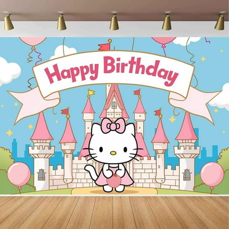 Hello Kitty Cartoon Theme Birthday Flag Background Banner Children's Party Decoration supplies Photography Photo Prop ,70.8x43.3inch.