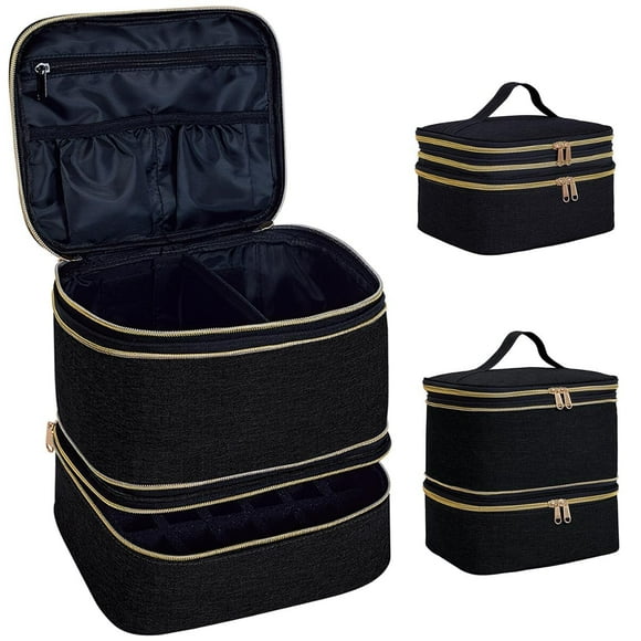 Organizador de esmalte de uñas UOZL portátil de doble capa negro