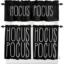 3 Piece Polyester Kitchen Curtains and Valances Set - Halloween Hocus Pocus Tier and Valance Window Curtains Set for Living Room Bedroom Bathroom, Black Background
