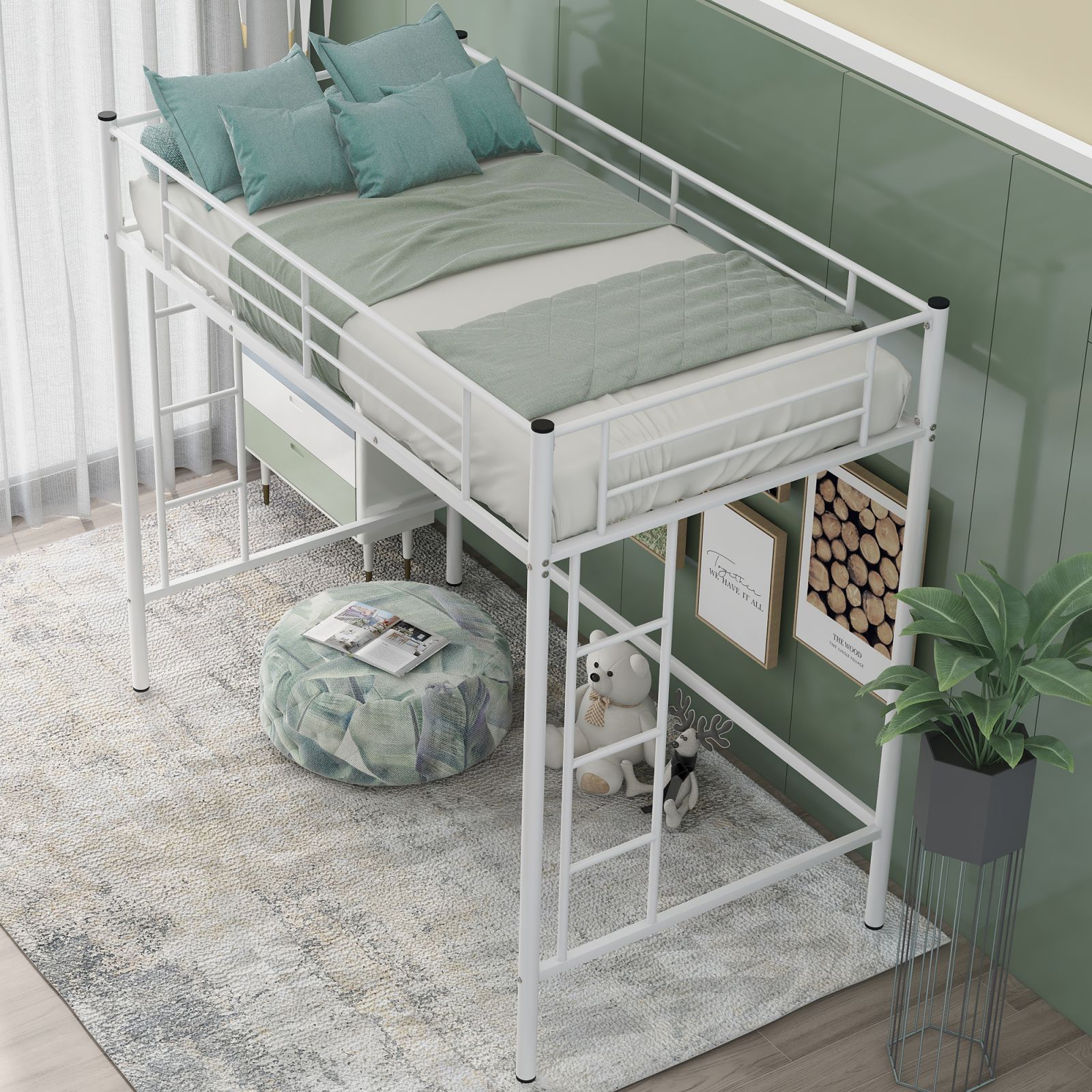 Tophomer Twin Heavy Duty Metal Loft Bed, Space Saving Metal Loft Bed