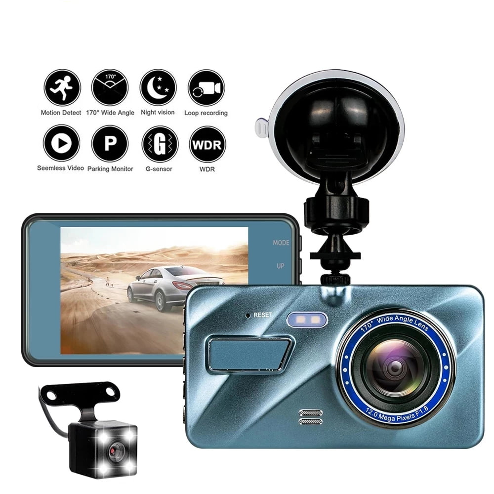 G-Sensor Dual Lens Dashboard Car Camera 170 Degree Wide Angle 1080P Dashcam with 4 inches Touch IPS Screen Loop Recording Dual Dash Cam Front and Rear Camera with Night Vision 