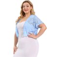 thumbnail image 3 of Women's Plus Size Shrug Cardigan Lace Allover Open Front Short Sleeve Crop Bolero Jacket Light Blue 4X, 3 of 7