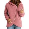 thumbnail image 2 of Women's Casual Fleece Jacket, Asymmetrical Zipper Hooded Coat, Lightweight Long Sleeve Outerwear, Spring Fall Transitional Jacket, Loose Fit Fashion Coat, Cozy Sherpa Jacket Pink XXL, 2 of 4