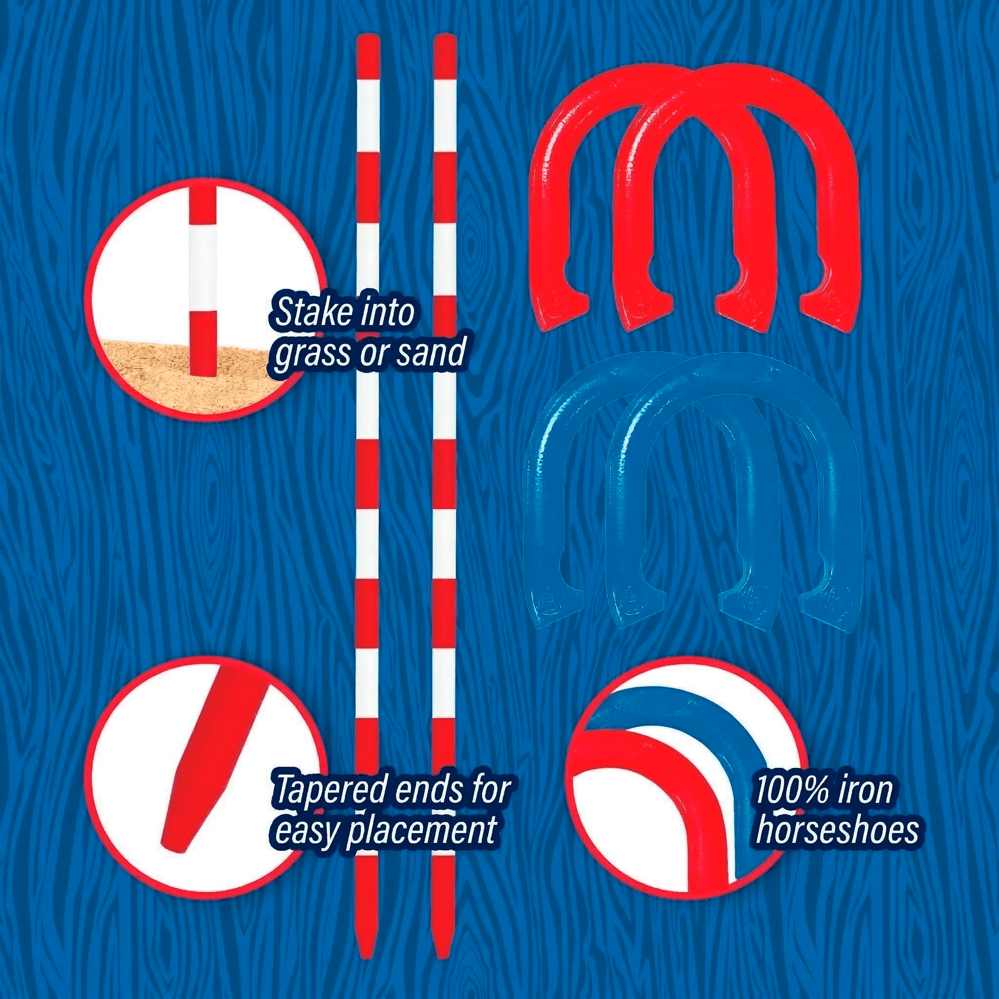Solid Iron Horseshoes USA Edition, Outdoor Tossing Game, 6 Piece Count, for All Ages, by MinnARK