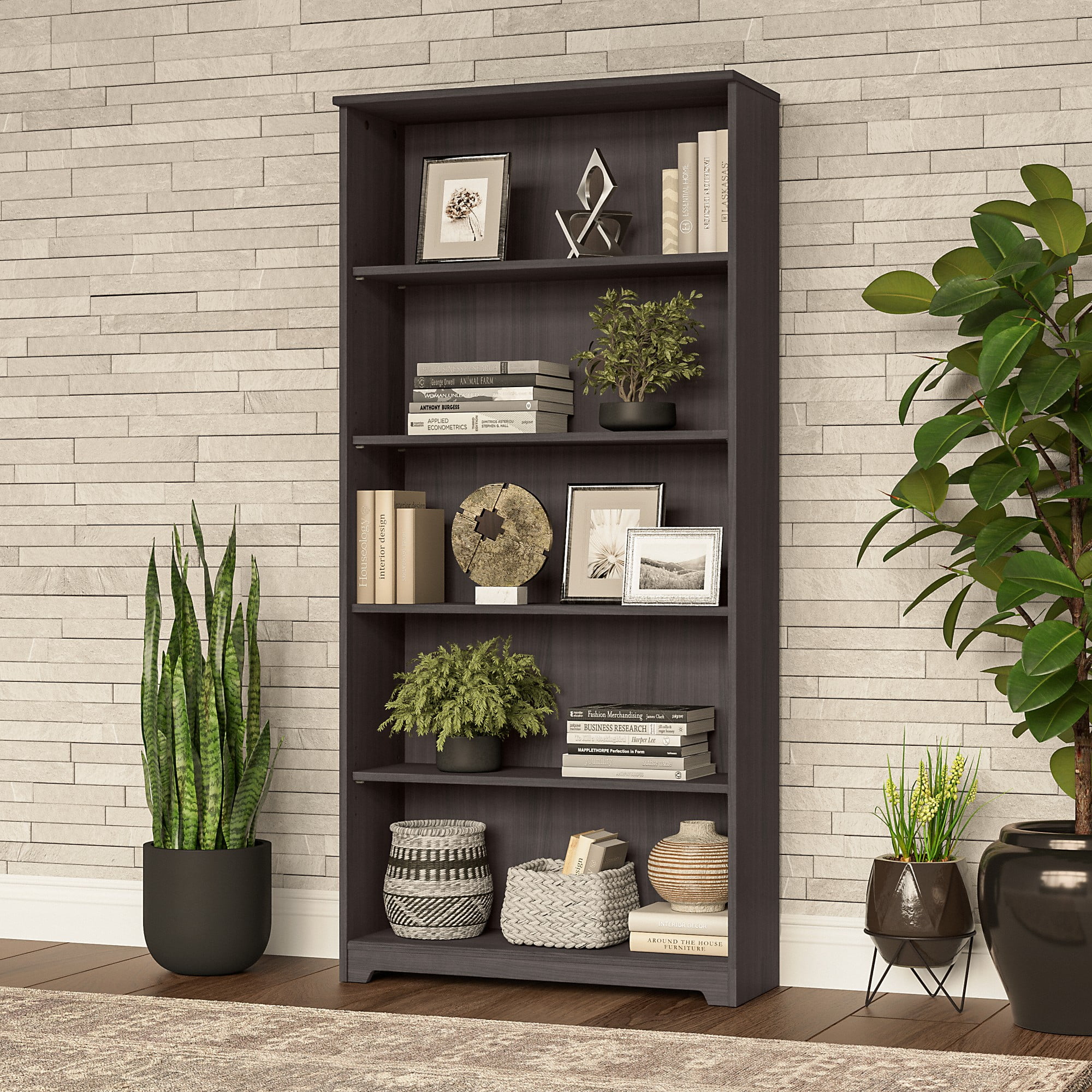 Bush Furniture Cabot Tall 5 Shelf Bookcase, Heather Gray