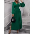 thumbnail image 5 of Women V-Neck Elegant Long Sleeve Pleated Elastic Dresses Casual Classic Side Slit Maxi Dress, 5 of 6