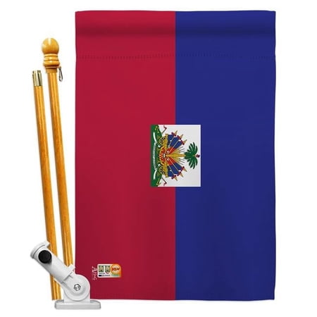 AA-CY-HS-140103-IP-BO-D-US18-AG 28 x 40 in. Haiti Flags of the World Nationality Impressions Decorative Vertical Double Sided House Flag Set & Pole Bracket Hardware Flag Set