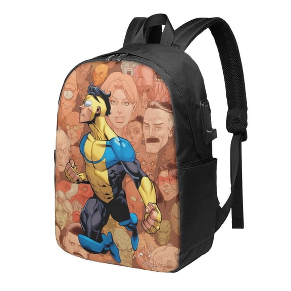 Invincible Backpacks 17 Inch Cartoon School Laptop Bag Bookbag with USB Charging Port, Students Travel Shoulder Bag Daypack