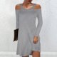 thumbnail image 2 of Moda mujer sexy sólido hombro frío manga larga cuello redondo vestido regular Fridja  yut1248, 2 of 5