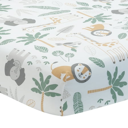 UPC: 0084122013421 | Lambs & Ivy Jungle Friends 100% Cotton Safari Animals Baby Fitted Crib Sheet