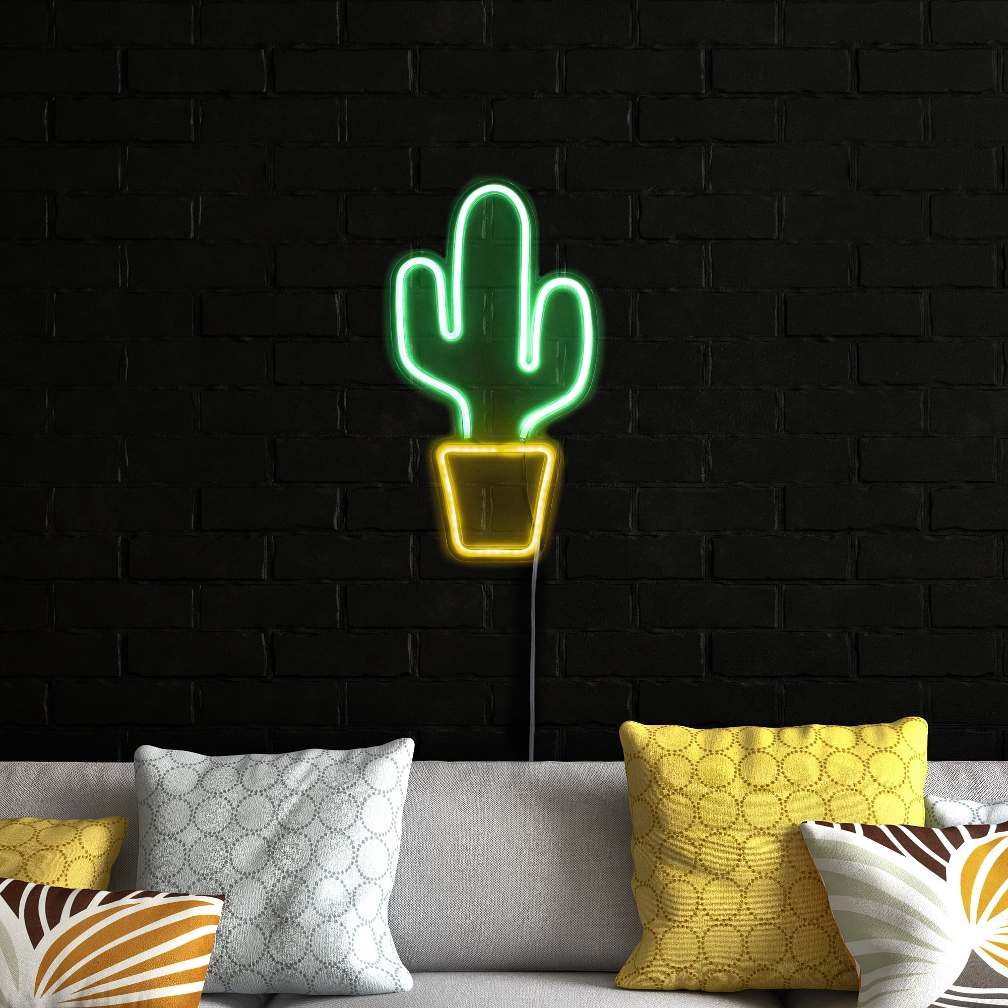 18.5" Neon Style LED Lighted Green Cactus Window Silhouette Sign