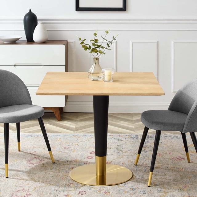 Modway Zinque Table à Manger Carrée à Grain de Bois 36 Pouces en Or Naturel