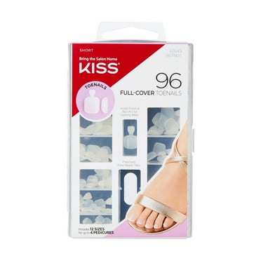 KISS Full-Cover Fake Press on Toenails with Patented Easy-Apply Tabs & Maximum Strength Nail Glue - 96 Count