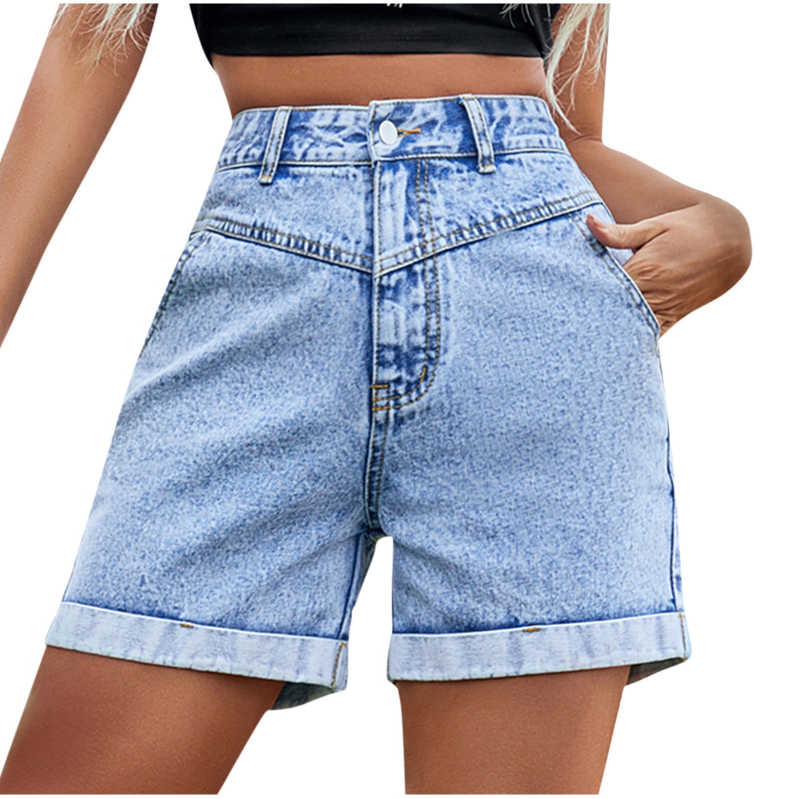 Women's Summer Casual High Rise Denim Shorts Frayed Raw Hem Ripped Sexy Jeans  Shorts Trendy Basic Denim Shorts - Walmart.com