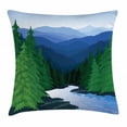 thumbnail image 1 of Northwoods Throw Pillow Cushion Cover, Evening in the Mountains Oak Forest with River Wilderness, Decorative Square Accent Pillow Case, 24 X 24 Inches, Fern Green Blue and Dark Teal, by Ambesonne, 1 of 2