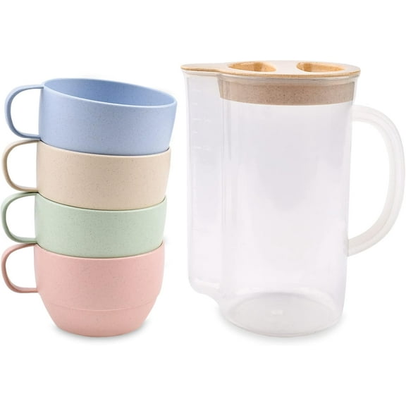 Lnrkai 5Pcs Camping Cups Plastic Set with Handle, Lightweight Breakfast Cups Reusable Unbreakable Mug