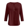 thumbnail image 4 of UQJfacai Womens 3/4 Sleeve T-Shirt Plus Size Summer V Neck Dressy Casual Tops Eyelet Embroidered Fashion Henley Tee Shirts S-5XL, 4 of 9