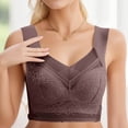 thumbnail image 2 of Gyexs Women's Lace Back Bra Thin Gathered Traceless Underwear Seamless Comfort Drop Style Bras for Older Women, Brown, Size XXXXL, 2 of 4