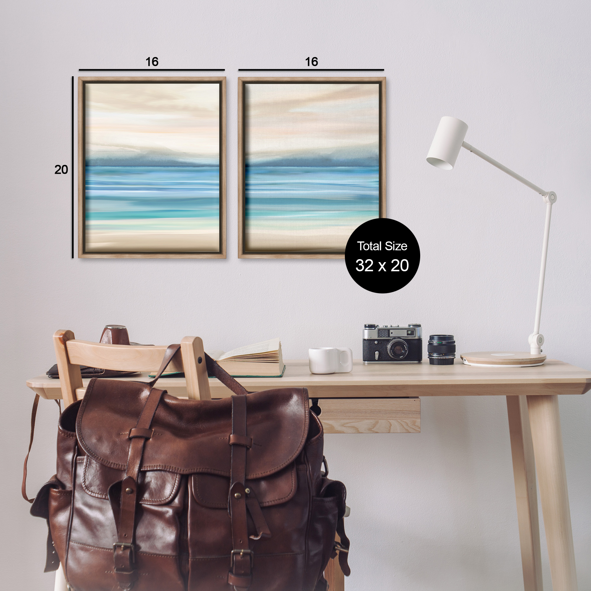 Stupell Industries Subtle Beach Seascape Landscape Painting Brown Floater Framed Canvas Art Print Wall Art, 17 x 21, Set of 2