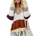thumbnail image 1 of Mode des Femmes Bloc de Couleur Pull Manches Longues Creux Pompons en Détresse Pull, 1 of 4
