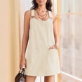 thumbnail image 5 of Quixlent Women Suspender Dress U-shaped Collar Sleeveless Striped Print Mini Dress with Pockets Loose Fit Slimming Look Dress Work Leisure Wear, 5 of 8