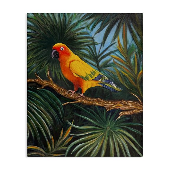 Stupell Industries Rustic Lodge Parrot in Tropical Trees Canvas Art, 16 x 20, by Rhiannon Englert