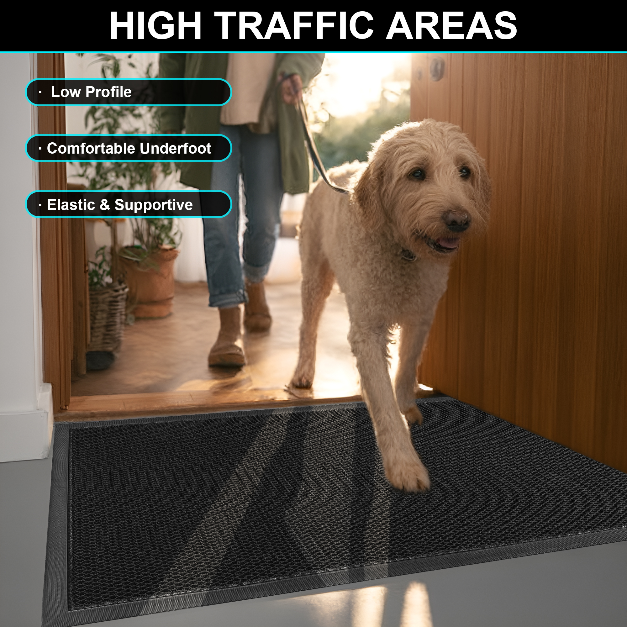 Vaparinckl Outdoor Mat, Non Slip 24"x35" Doormat, Springy Front Door Welcome Mat, Absorbent Rubber, Mesh Low Profile Dirt Trapper Indoor Rug For Entryway & Outside Entrance, Black