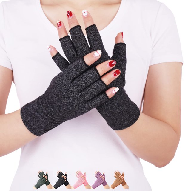 LAICAIW Arthritis Compression Gloves Relieve Pain from Rheumatoid, RSI,Carpal Tunnel, Hand Gloves Fingerless for Computer Typing and Dailywork, Support for Hands and Joints (L, Black)
