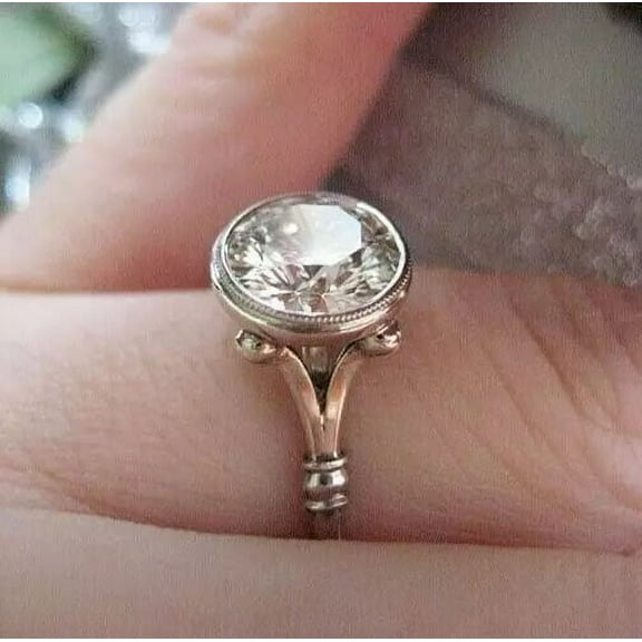 Victorian Style 2.30Ct Bezel Set GRA Moissanite Women Ring 14K White Gold Finish