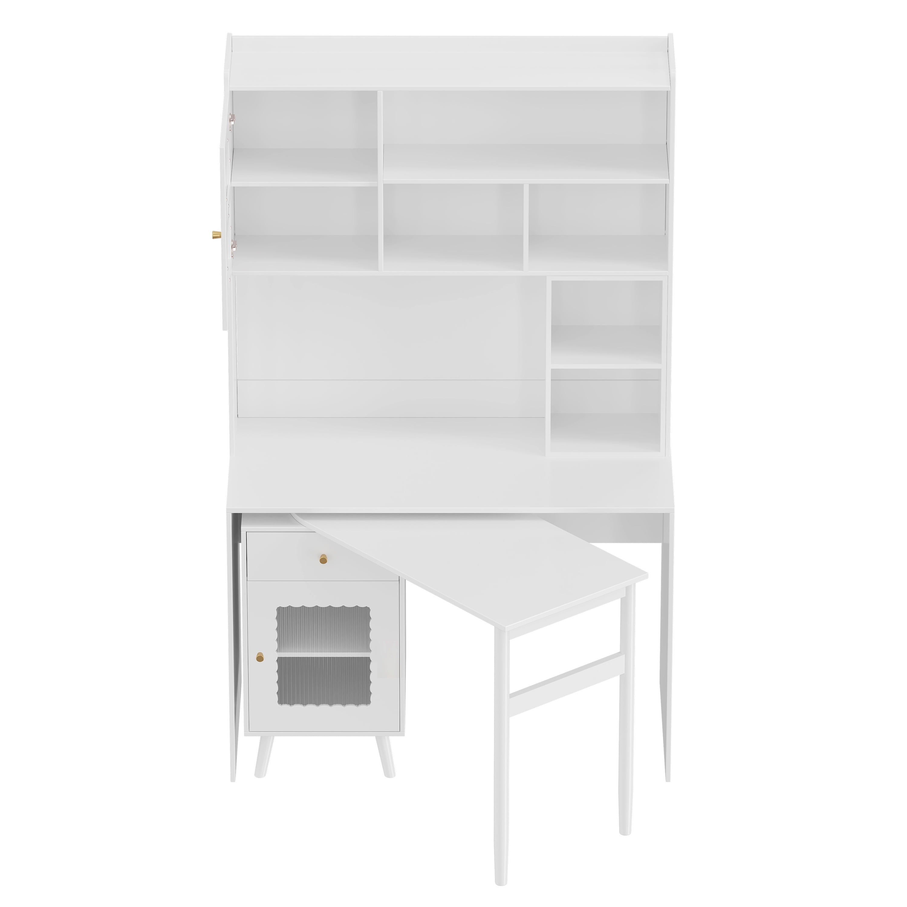 Aukfa Computer Desk with Hutch,LShape Office Desk Gaming Desk, Rotating Desktop,Storage Cabinets for Home Office Bedroom,White