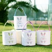 Lubelski Easter Gift Cute Rabbit Pattern Canvas Bucket Bag Handbag Basket for Girls Boys
