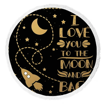 ABPHQTO Happy Valentine'S Day I Love You To Moon Back Quote Round Beach Blanket with Tassels Beach Throw Towel Yoga Mat Picnic Blanket