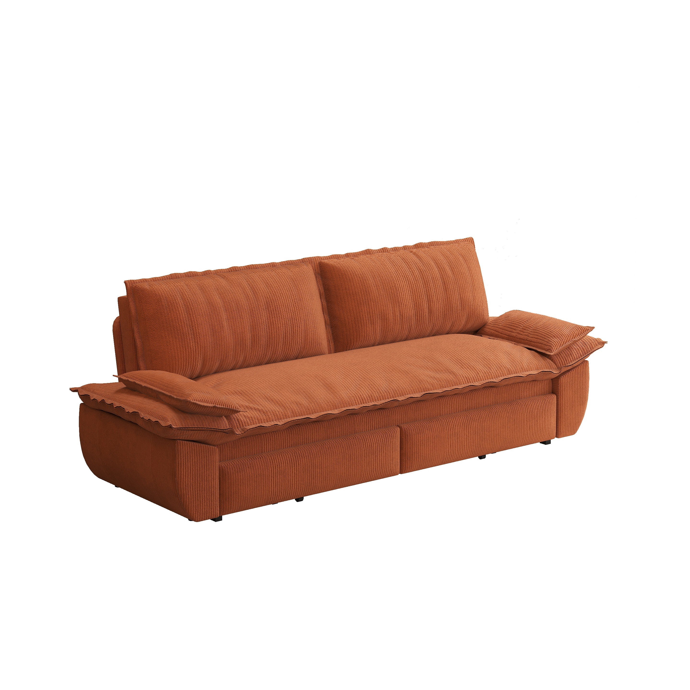3-in-1 Queen Convertible Sleeper Sofa Bed, 73.2" Corduroy Pull Out Couch with Extra Deep Seat & Pillow Top Armrests, Modern Folding Futon Lounge, Orange
