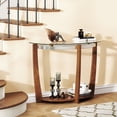 thumbnail image 5 of Gymax 2-tier Modern Half Moon Sofa Table w/Clear Glass Top & Open Shelffor Living Room Walnut, 5 of 10