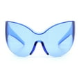 thumbnail image 3 of Oversized High Temple Wrap Around Shield Rimless Futurism Sunglasses Blue, 3 of 8