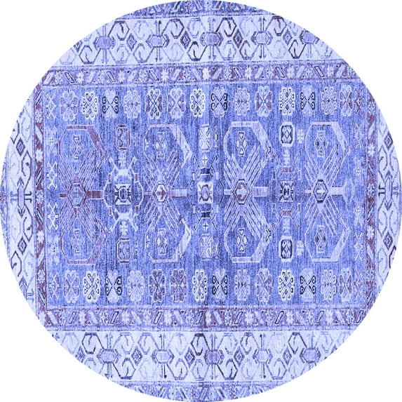 Ahgly Company Machine Washable Indoor Round Oriental Blue Traditional Area Rugs, 4' Round