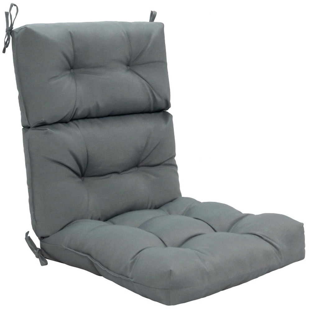 Spaco 22 x 44 Inch Tufted Outdoor Patio Chair Seating Pad, Three-Folding Back Chair Cushion with Four Attached String Ties, 5" Thick Padded Chair Cushion for Outdoor, Gray