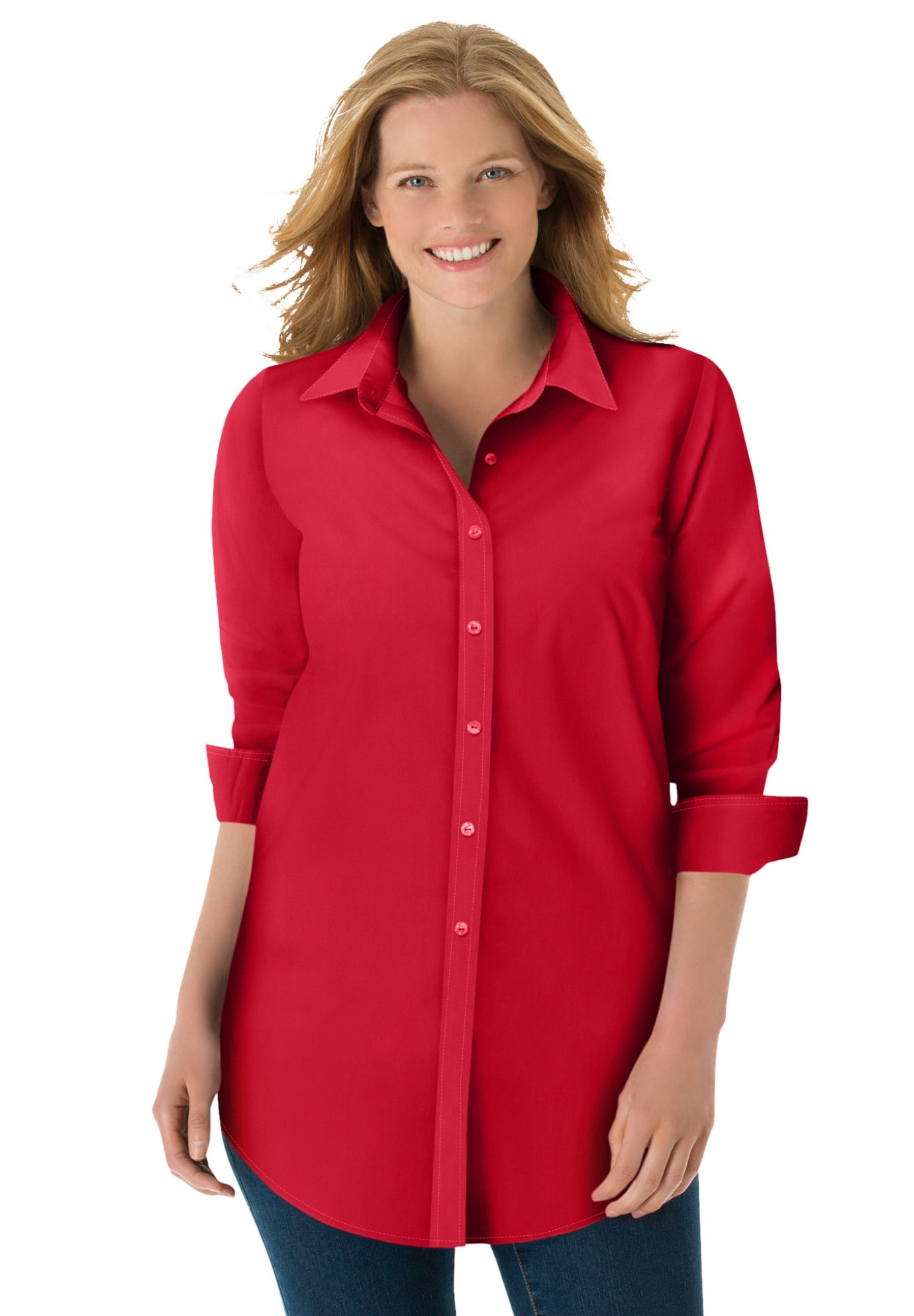 Plus size red button down shirt Clearance