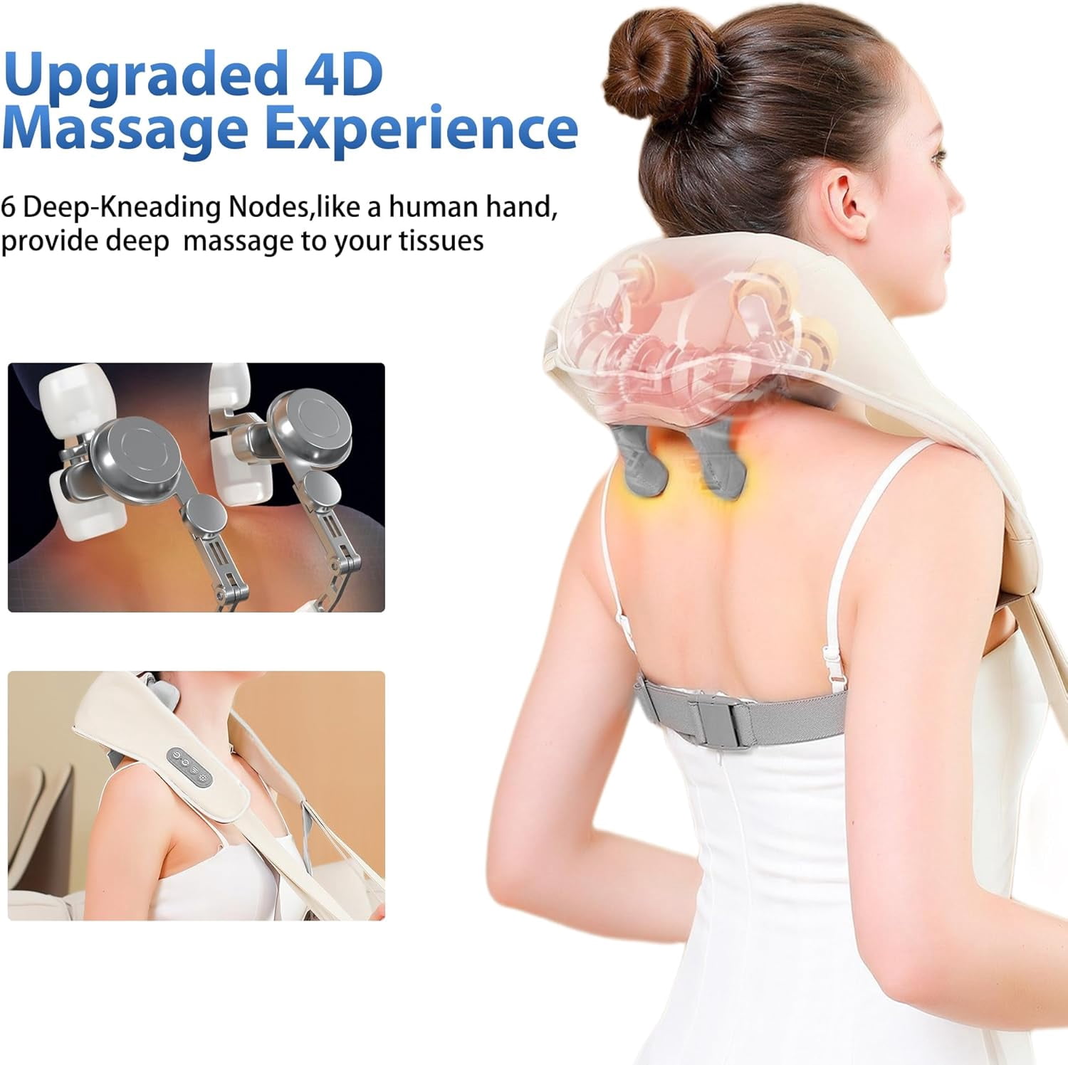 Gintenco  Neck Massager with Heat, back massager for pain relief deep tissue, electric Shiatsu Neck and Shoulder Massager Tools, Muscle Pai Relief, Office, Home & Car, birthday gifts, Beige.