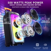 JYX Large Party Speaker, Stereo Outdoor Speaker Bluetooth with Wheels & Trolley Bar, T8