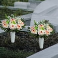 thumbnail image 5 of Artificial Cemetery Flowers, Spring Memorial Flowers with Vase, Outdoor Grave Flowers Decorations, Artificial Pink Hydrangea Bouquet, Set of, 5 of 5